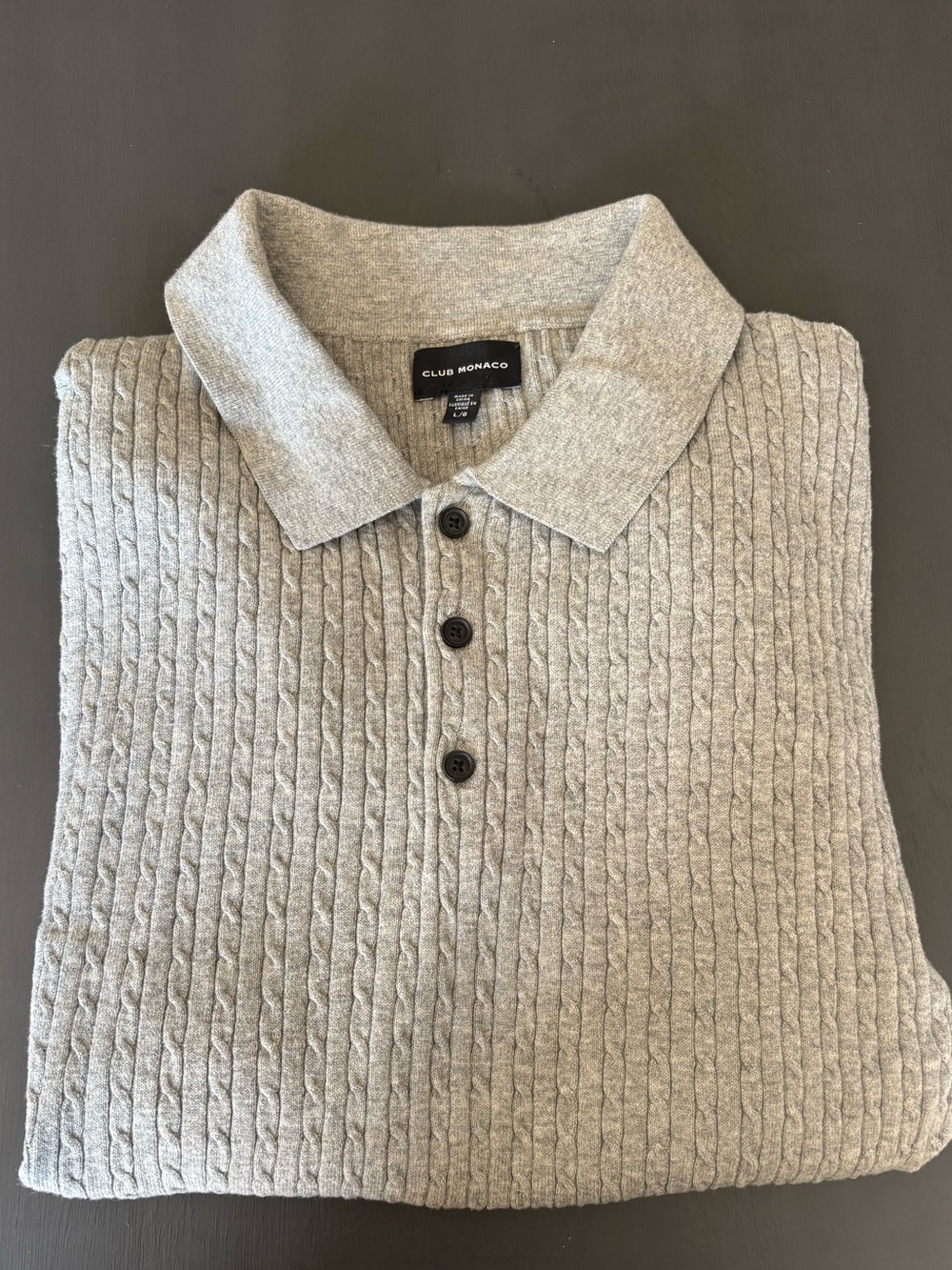 Club Monaco Men’s Gray Cable Knit Polo Shirt